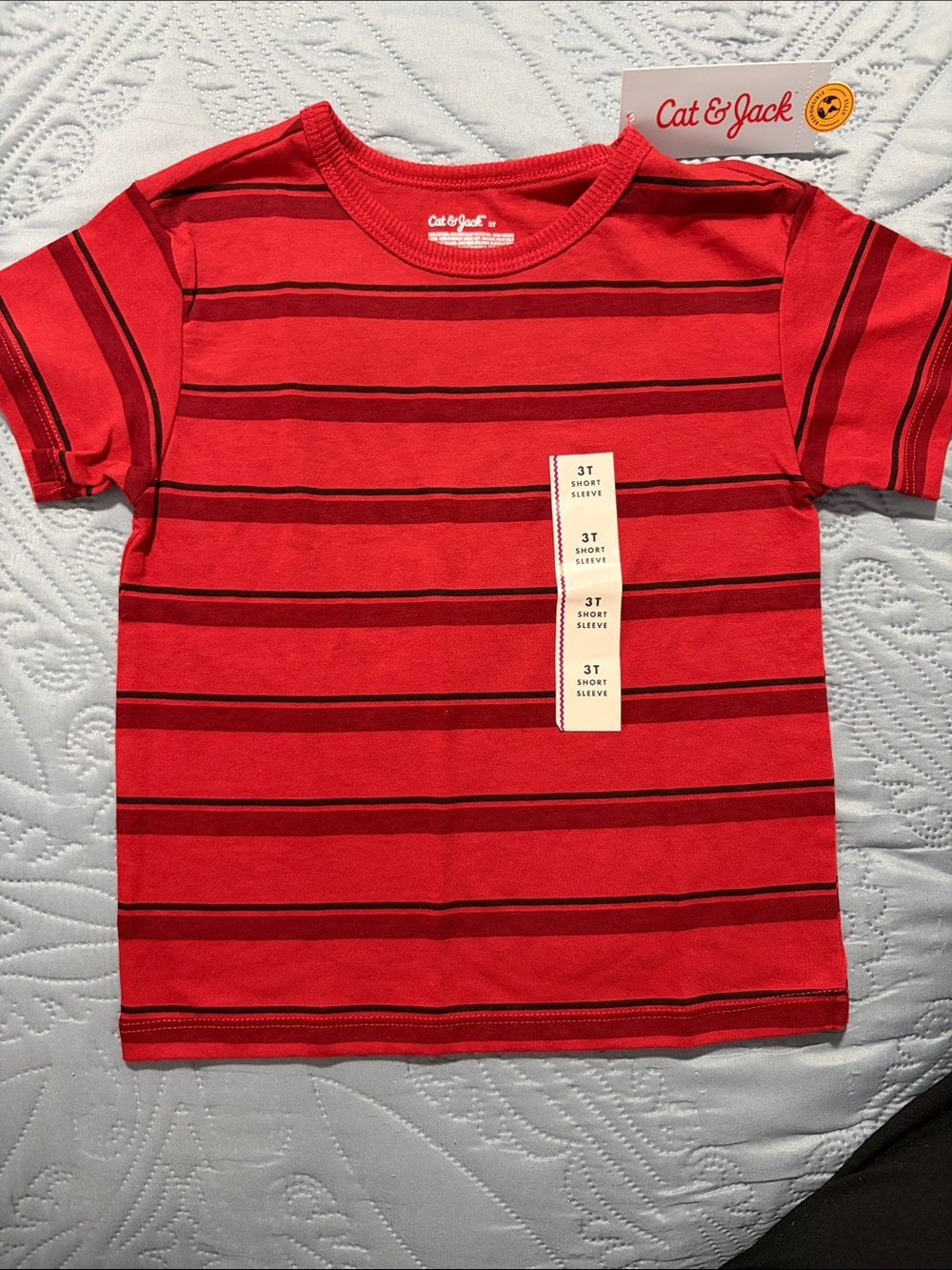 Cat & Jack Red and Dark Red Striped Short Sleeve Tee